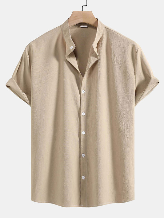 Crinkled Texture Stand Collar Shirt