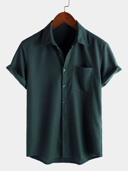 Men's Casual Waffle Summer Beach Short Sleeve Shirt