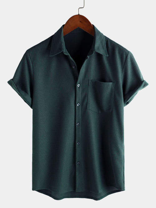 Men's Casual Waffle Summer Beach Short Sleeve Shirt