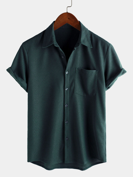 Men's Casual Waffle Summer Beach Short Sleeve Shirt