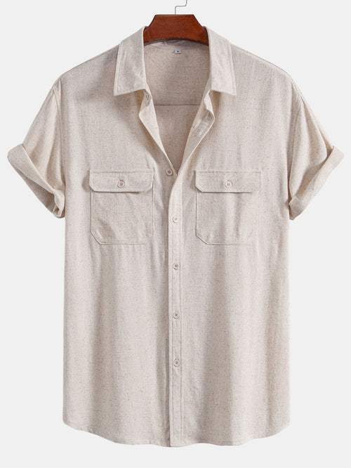 Linen Rayon Blend Pocket Utility Shirt