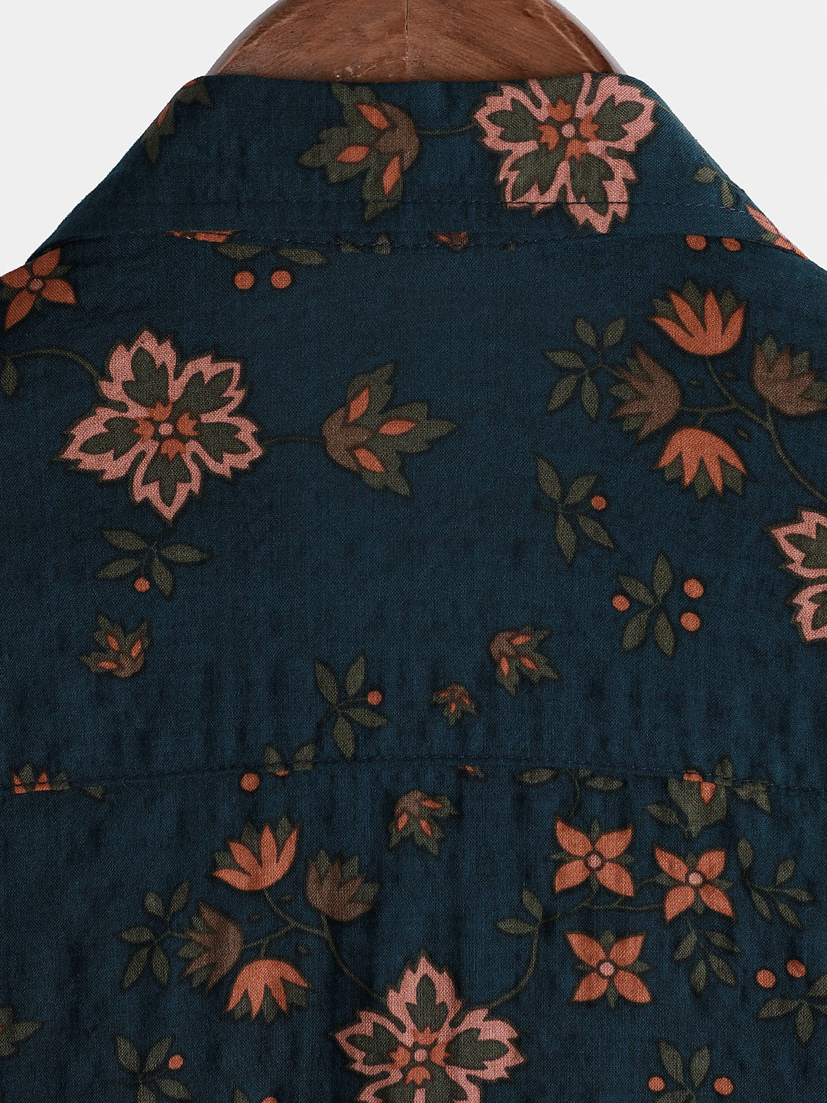 Men's Summer Floral Navy Blue Button Up Short Sleeve Cotton Shirt