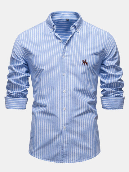 Cowboy Embroidery Cotton Stripe Shirt