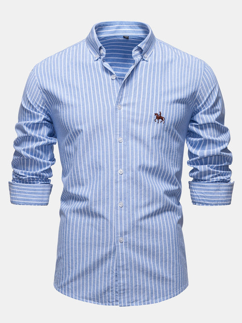 Cowboy Embroidery Cotton Stripe Shirt