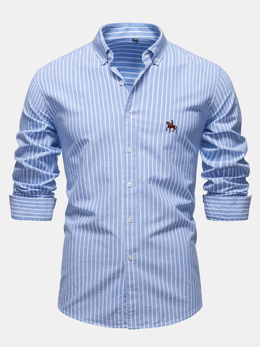 Cowboy Embroidery Cotton Stripe Shirt