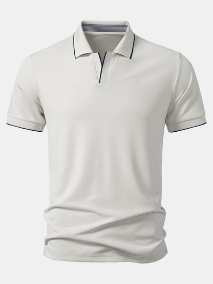 Contrast Trim Johnny Collar Polo