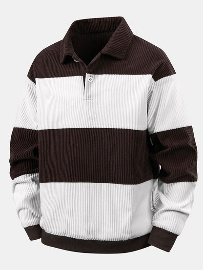 Contrast Corduroy Polo Sweatshirt & Corduroy Jogger Pants