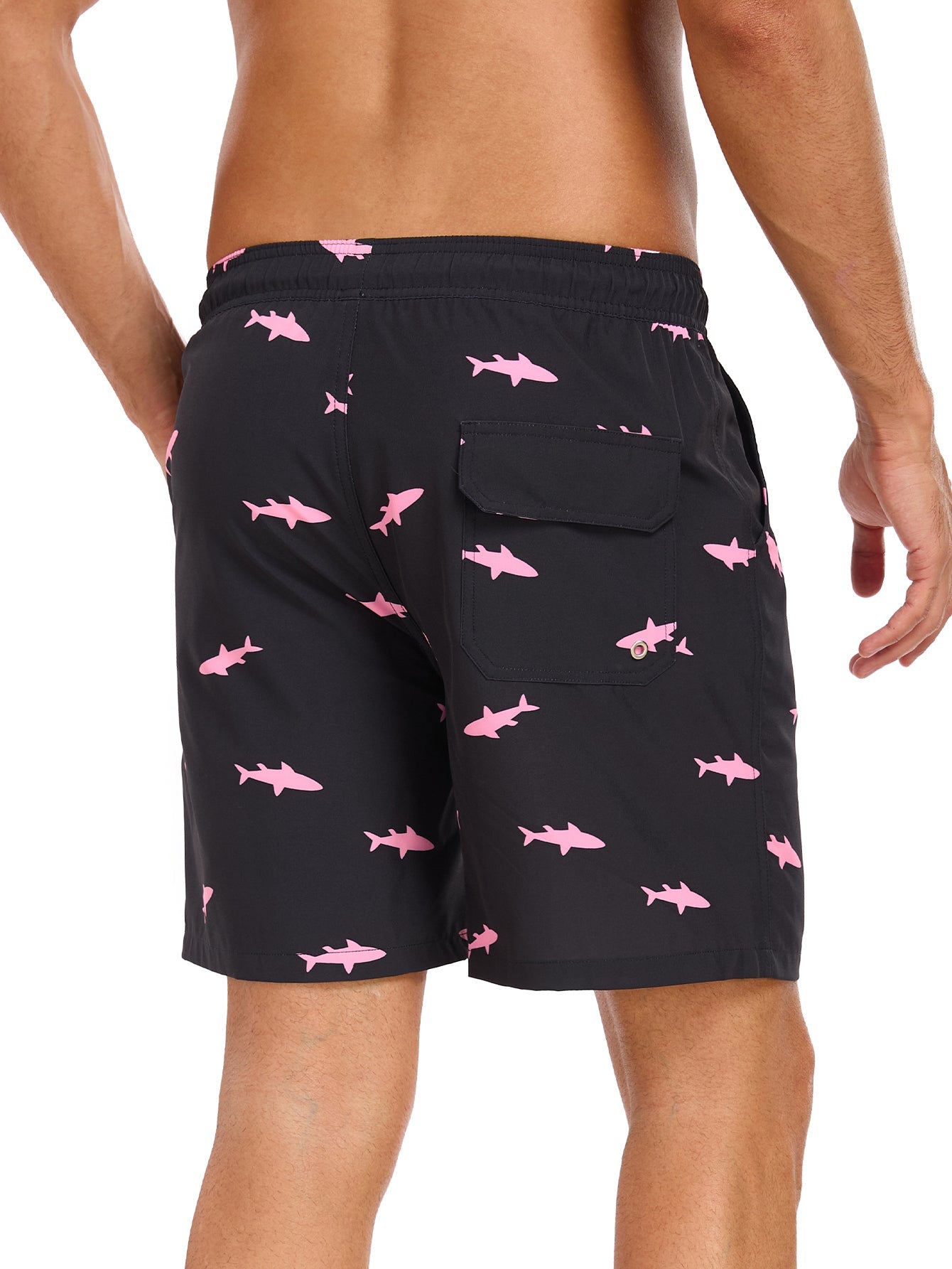 2 In 1 Pink Shark Print Swim Shorts