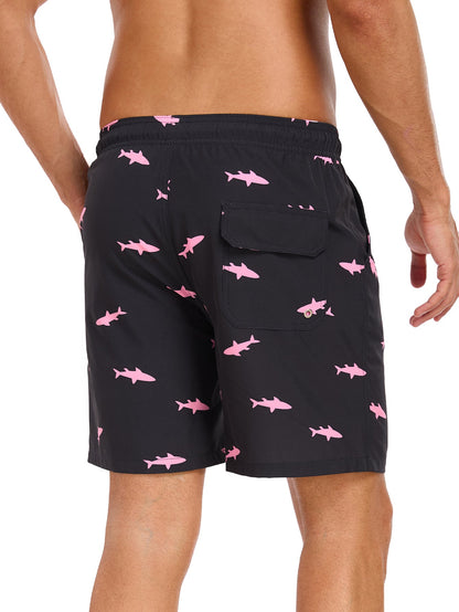 2 In 1 Pink Shark Print Swim Shorts
