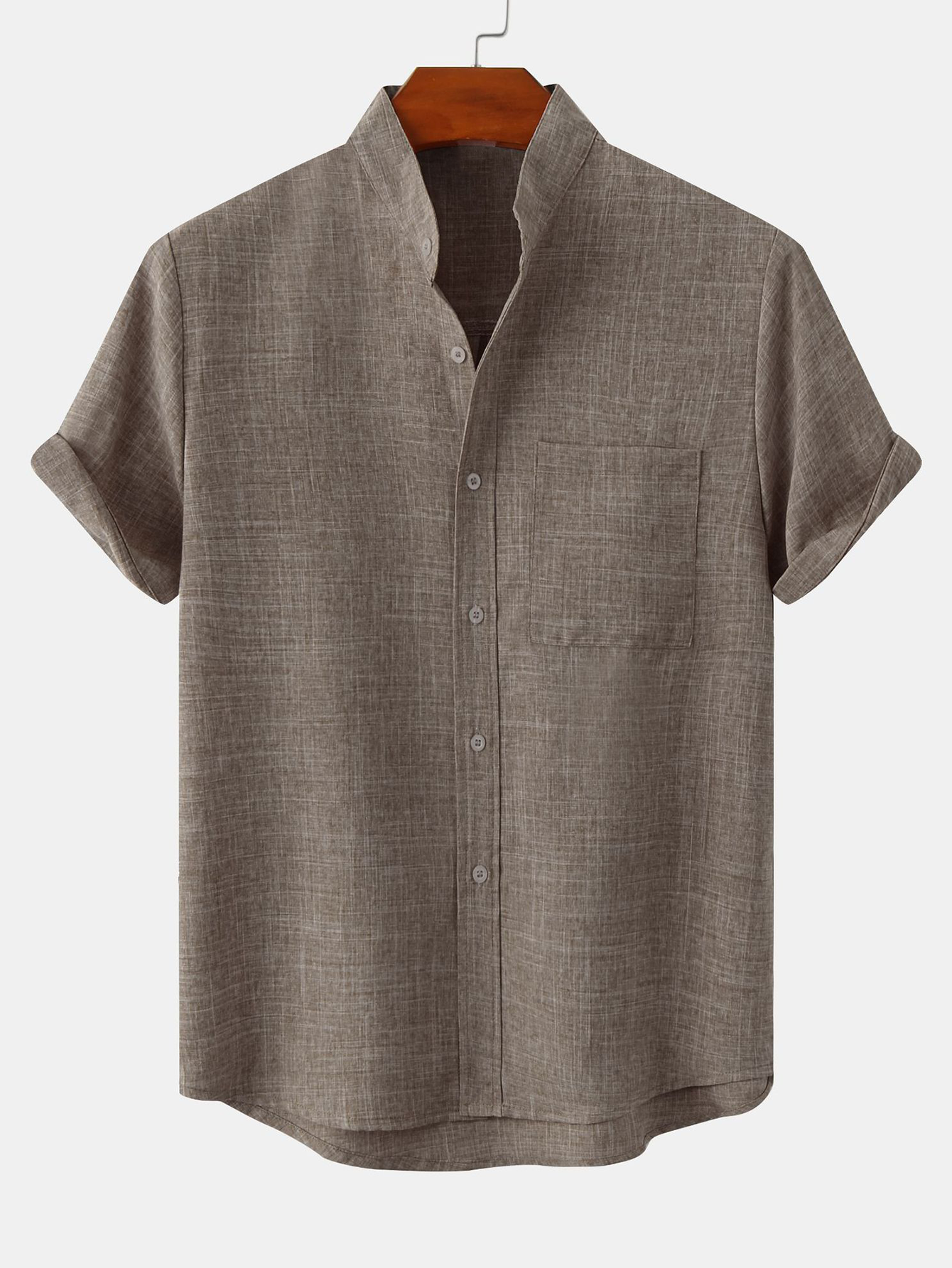 Man Stand Collar Shirt Whit Pocket