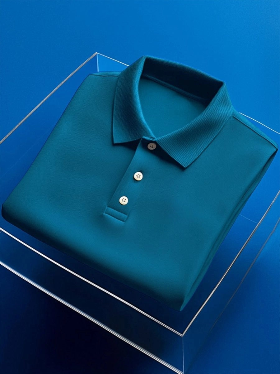 Men's Business Casual Embroidery Button Short Sleeve Polo Shirt