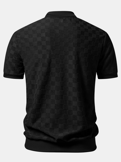 Checkerboard V-Neck Knit Polo