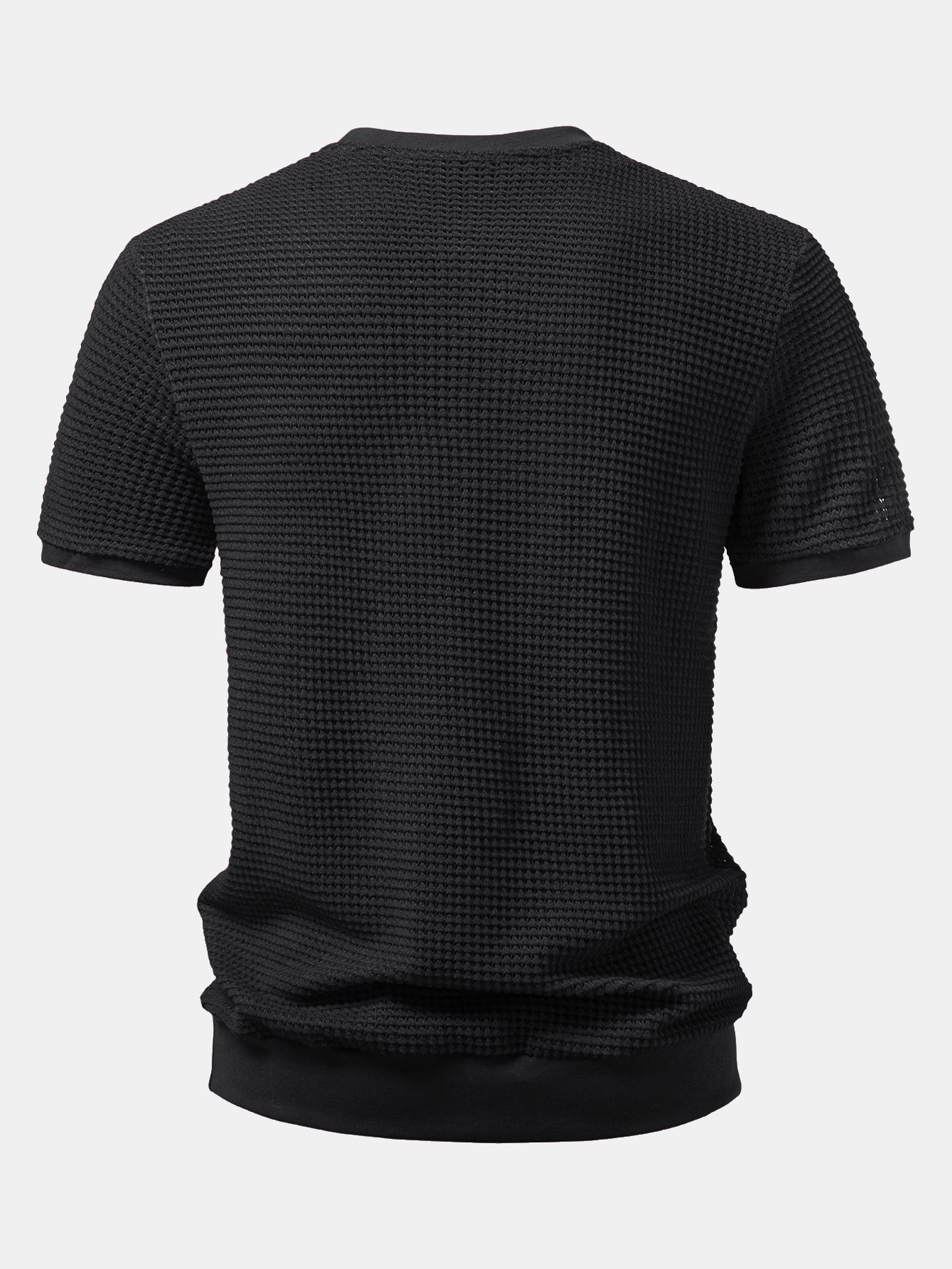 Short-Sleeve Waffle Ribbed Hem T-Shirt