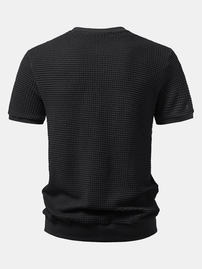 Short-Sleeve Waffle Ribbed Hem T-Shirt