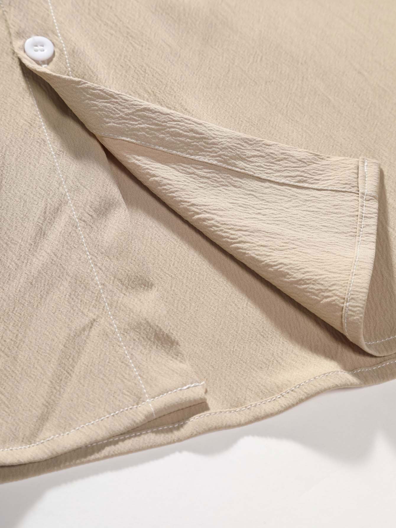 Crinkled Texture Stand Collar Shirt