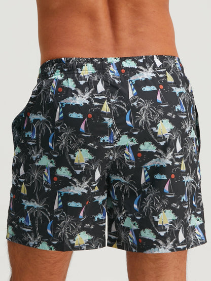 Palm Tree Sailboat Print Swim Shorts
