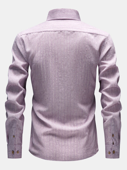 Long Sleeve Stripe Linen Look Button Up Shirt