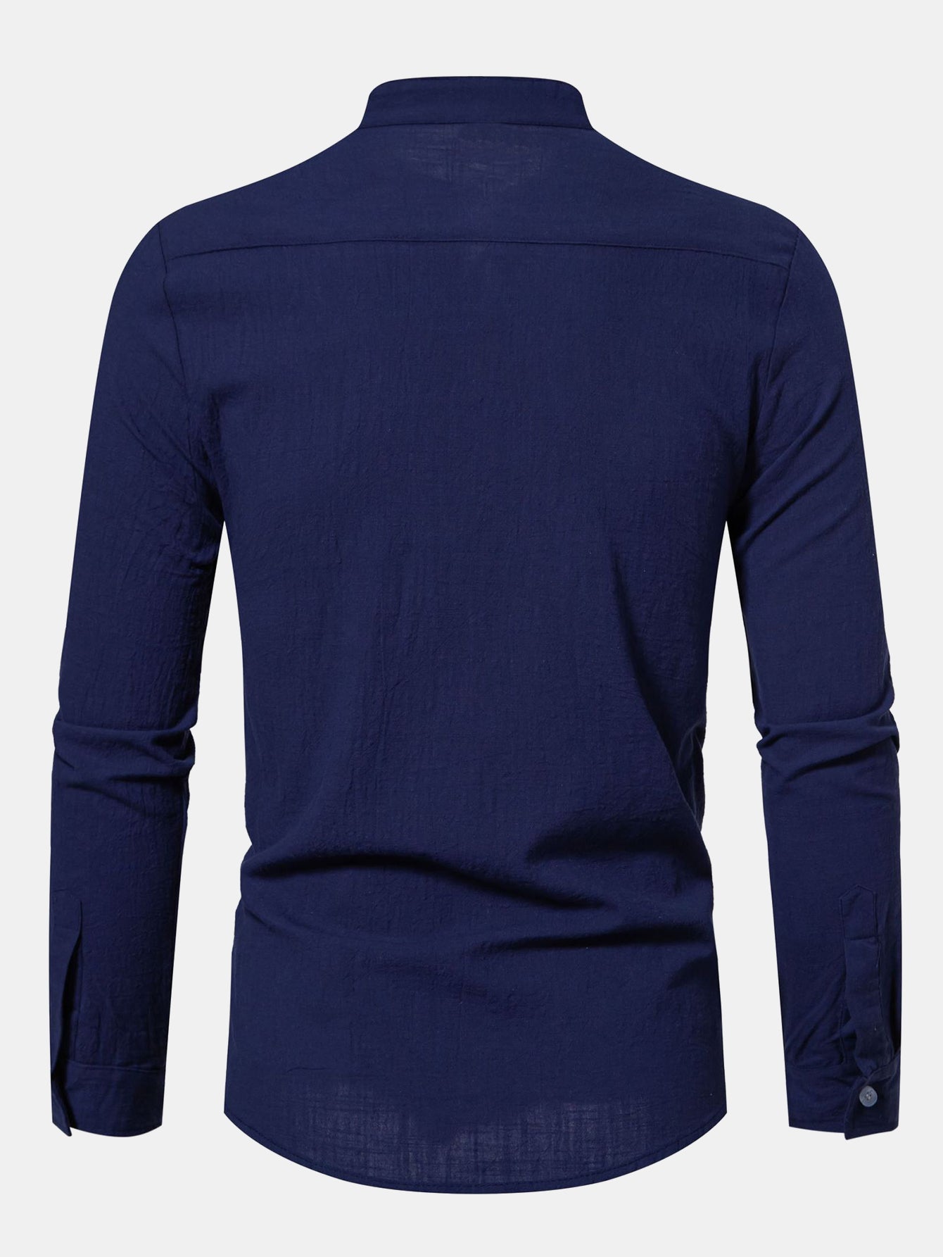 Long Sleeved Linen Look Stand Collar Shirt