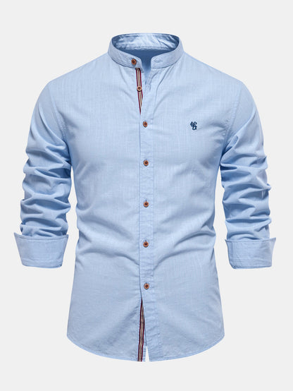 Long Sleeve Linen Look Stand Collar Shirt