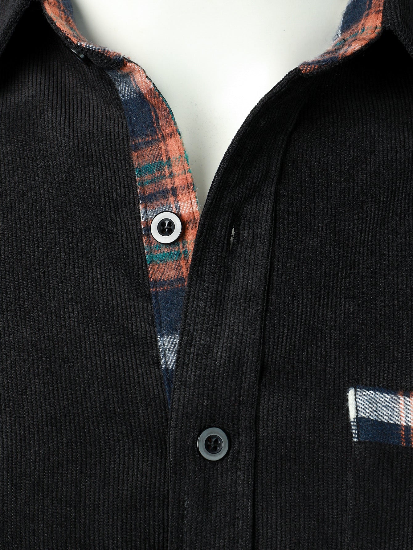 Corduroy Plaid Panel Button Up Shirt