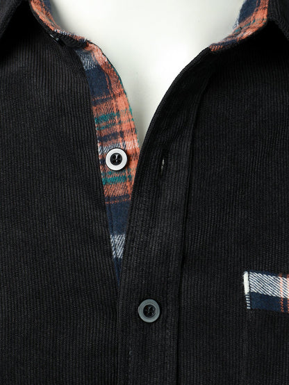 Corduroy Plaid Panel Button Up Shirt