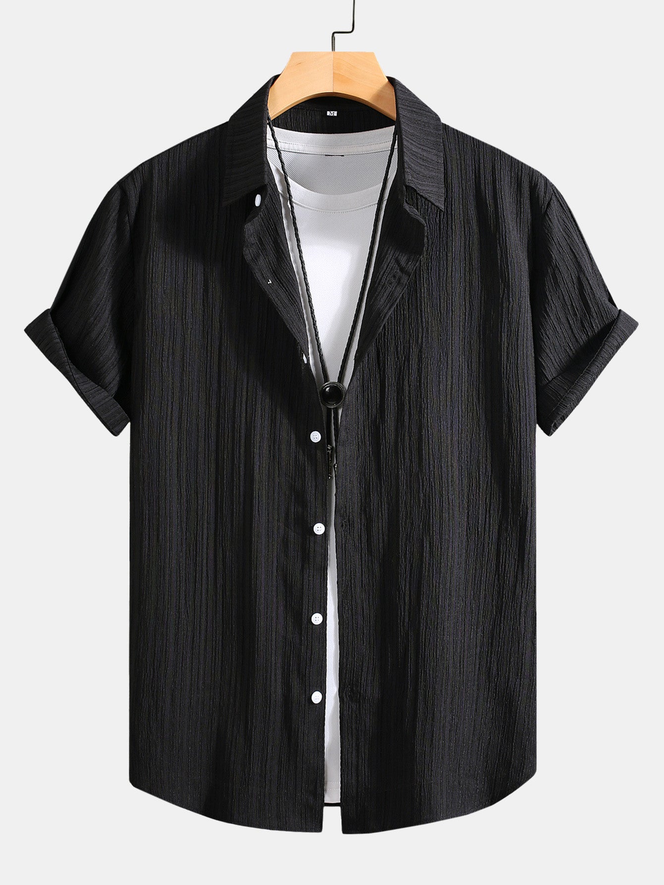 Crinkled Texture Print Button Up Shirt