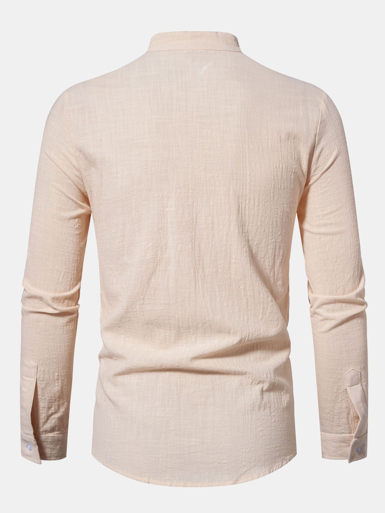 Long Sleeved Linen Look Stand Collar Shirt