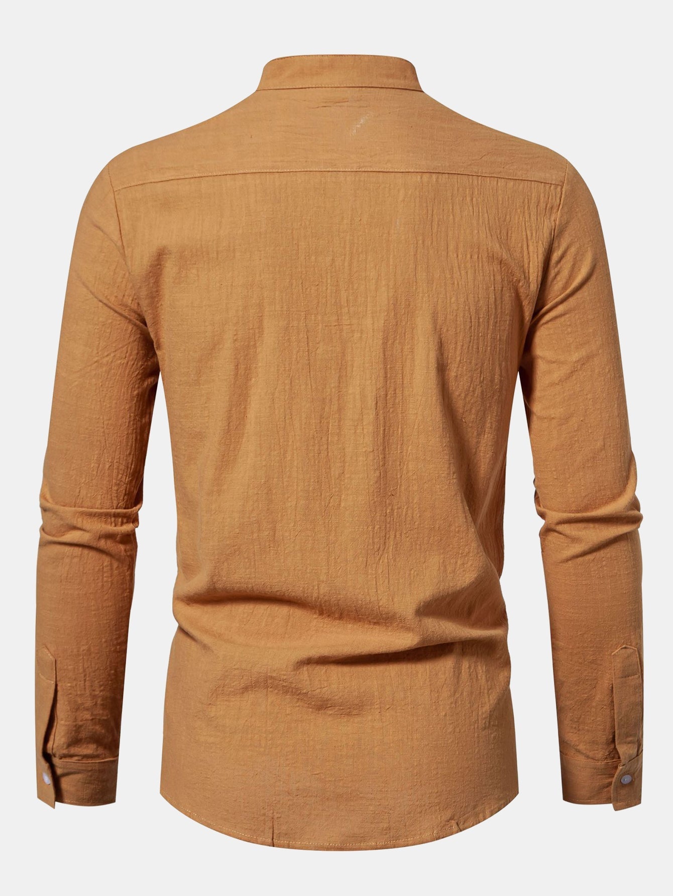 Long Sleeved Linen Look Stand Collar Shirt