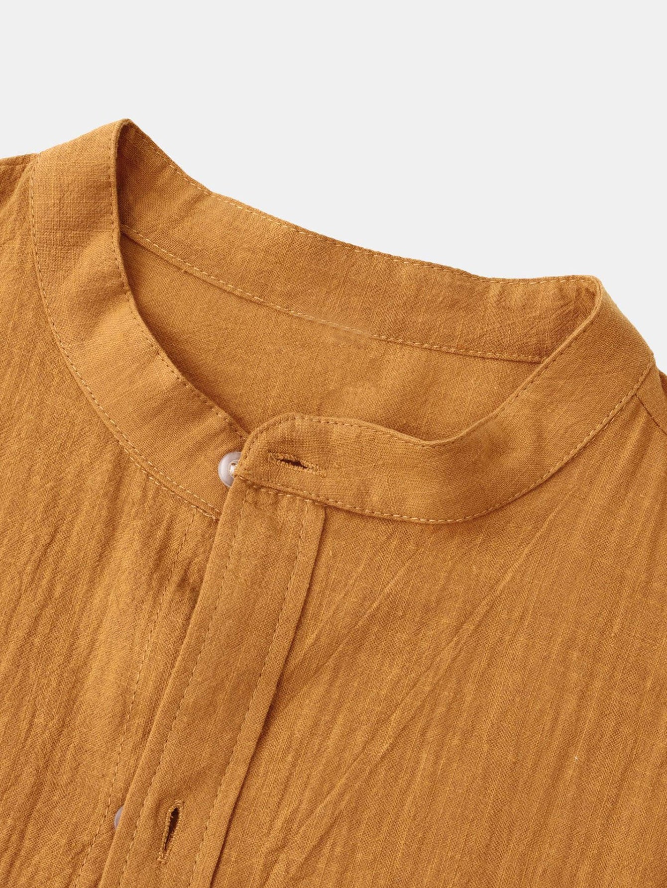 Long Sleeved Linen Look Stand Collar Shirt