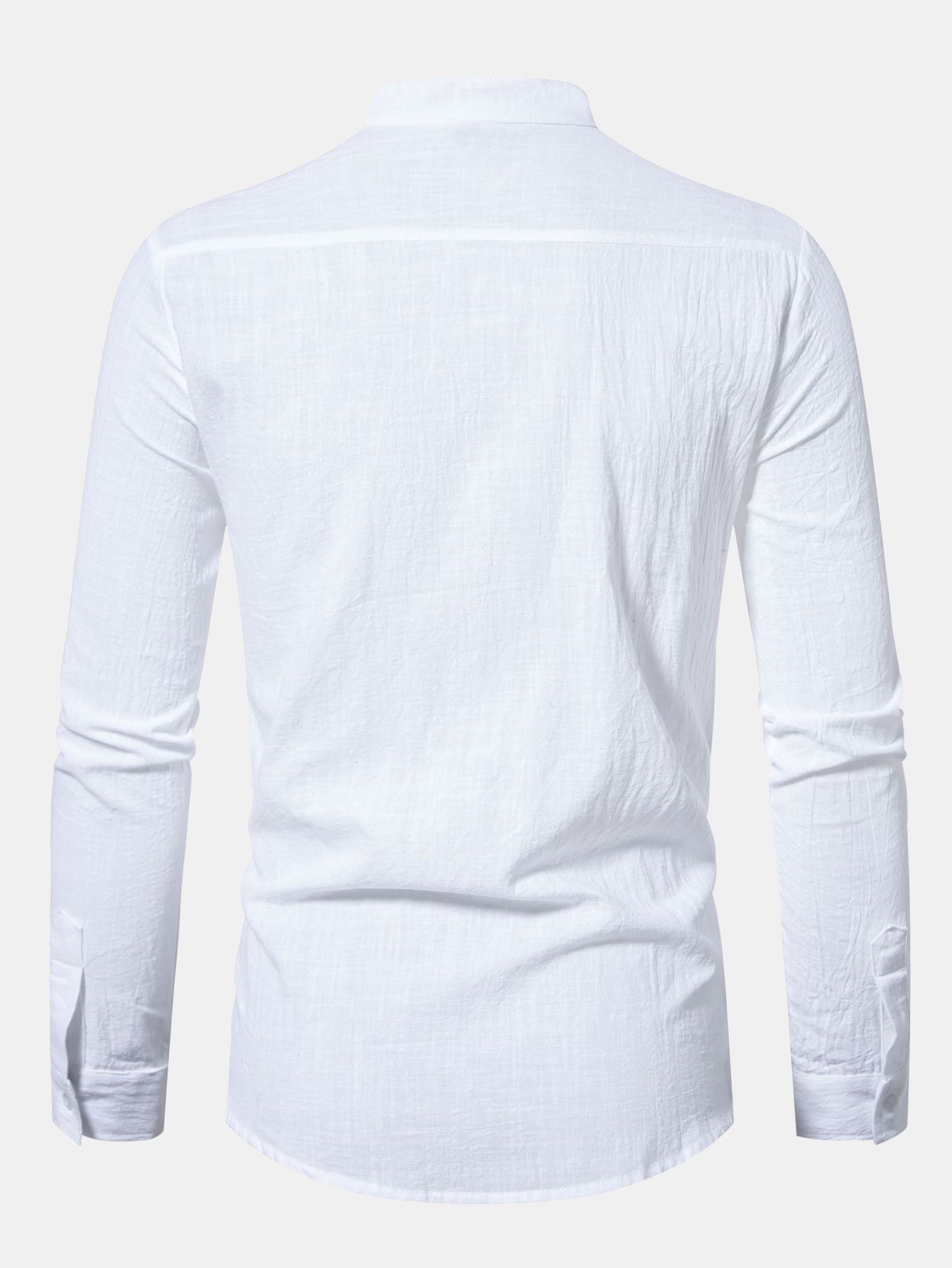 Long Sleeved Linen Look Stand Collar Shirt