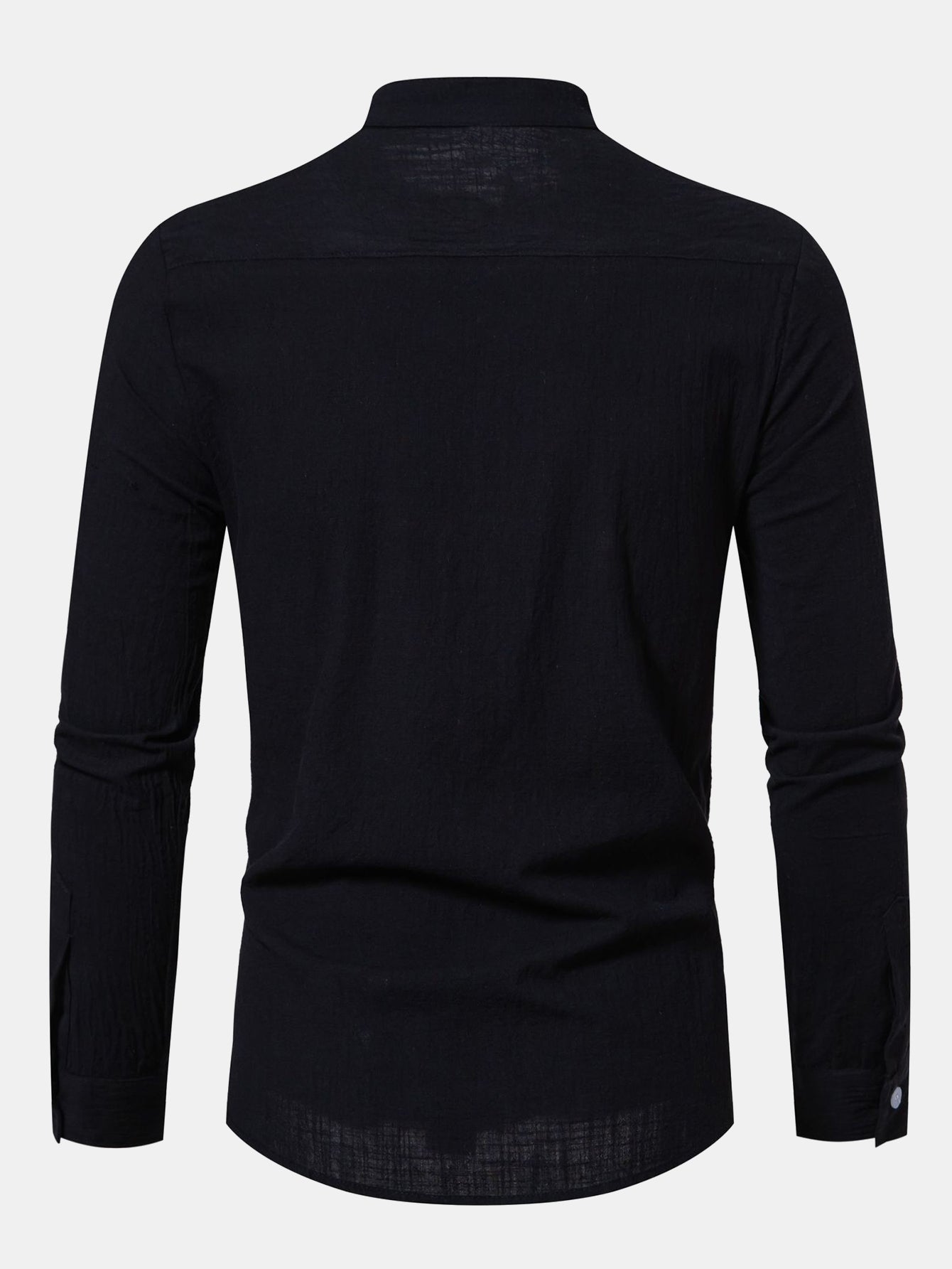 Long Sleeved Linen Look Stand Collar Shirt