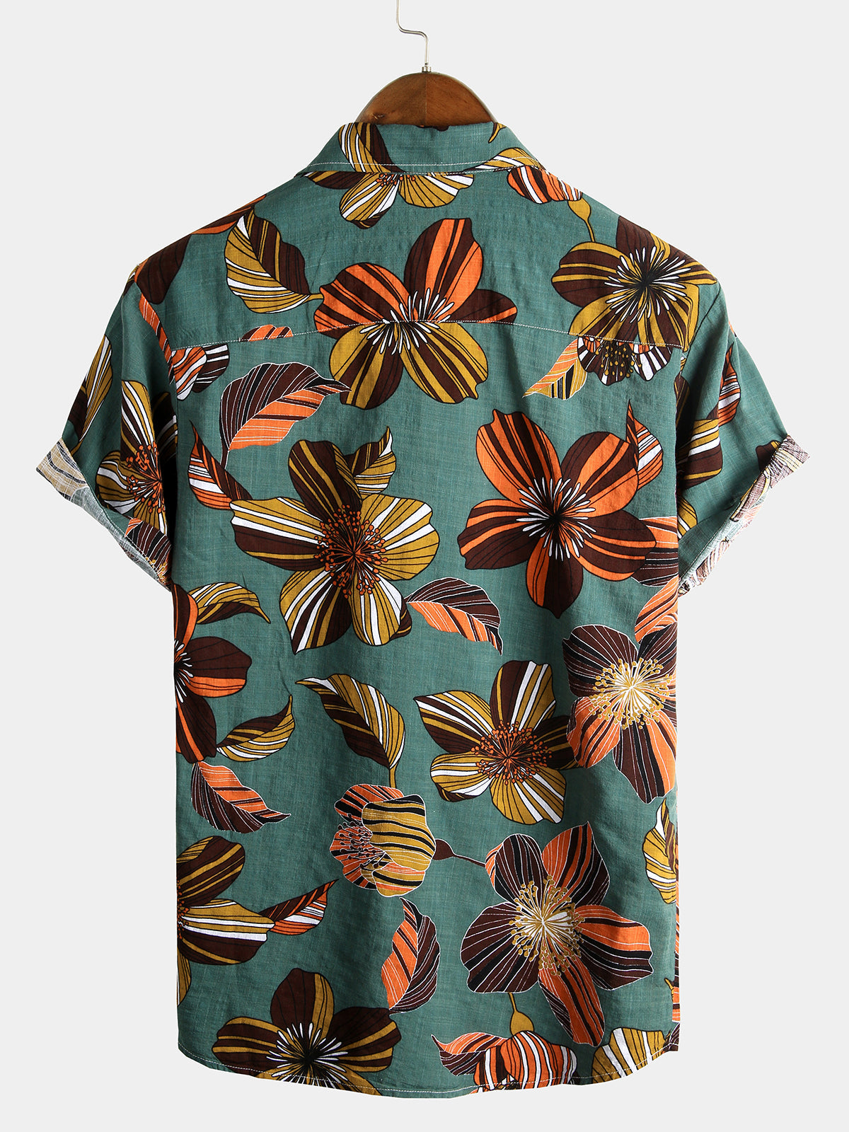Men's Flower Tropical Hawaii Cotton Short Sleeve Shirt