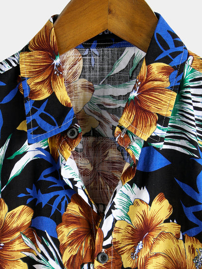 Men's Flower Tropical Hawaii Cotton Short Sleeve Shirt