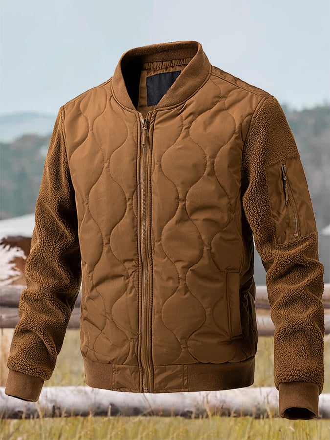 Men's Vintage Pleated Cotton Polar Fleece Patchwork Casual Cotton Jacket