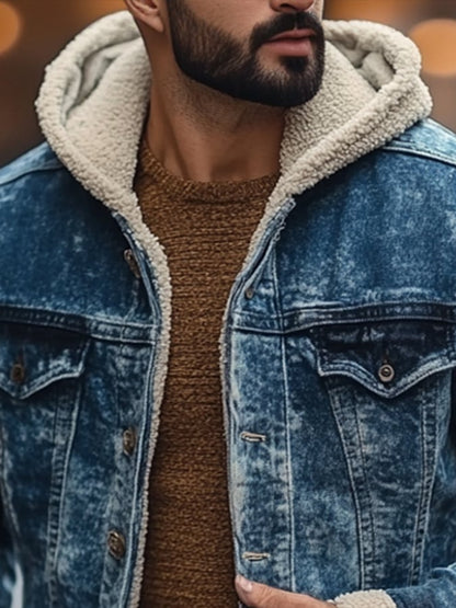 Men'S Vintage Distressed Lambswool Casual Denim Jacket