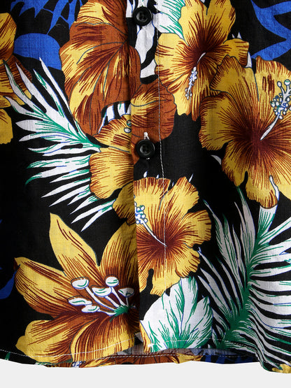 Men's Flower Tropical Hawaii Cotton Short Sleeve Shirt