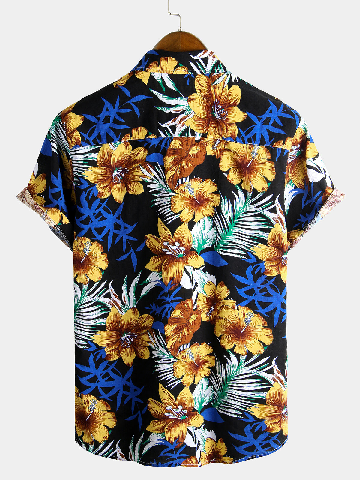 Men's Flower Tropical Hawaii Cotton Short Sleeve Shirt