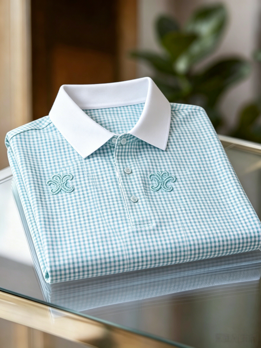 Men's Business Casual Jacquard Button Short Sleeve Polo Shirt