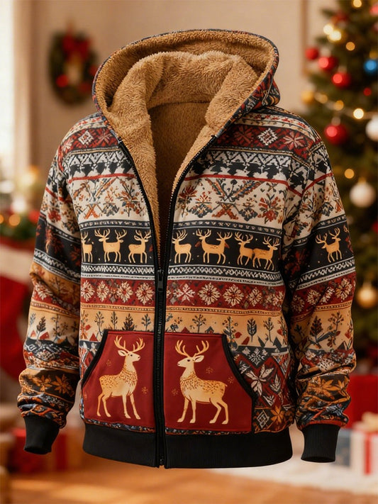 Men's Christmas Fleece-Lined Hooded Jacket