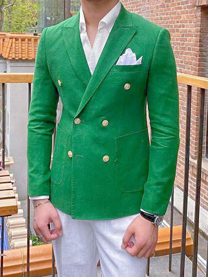 Men's Vintage Double-Breasted Solid Color Gentleman's Business Suit Jacket