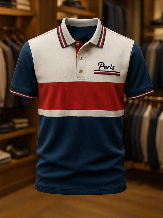 Men's Business Casual Union Jack Button Short Sleeve Polo Shirt