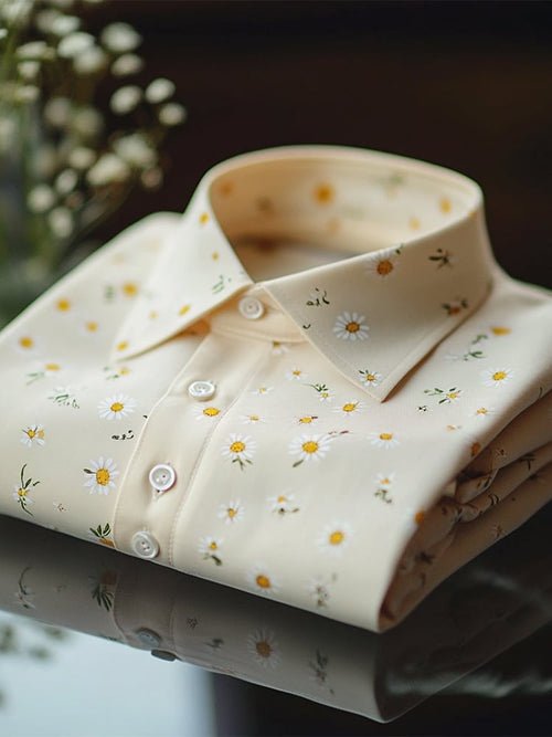 Men's Business Casual Daisy Lapel Short Sleeve Shirt