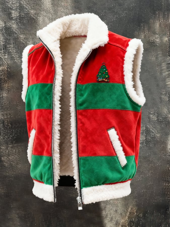 Men's Retro Suede Christmas Vest Jacket (With Detachable Brooch Design)