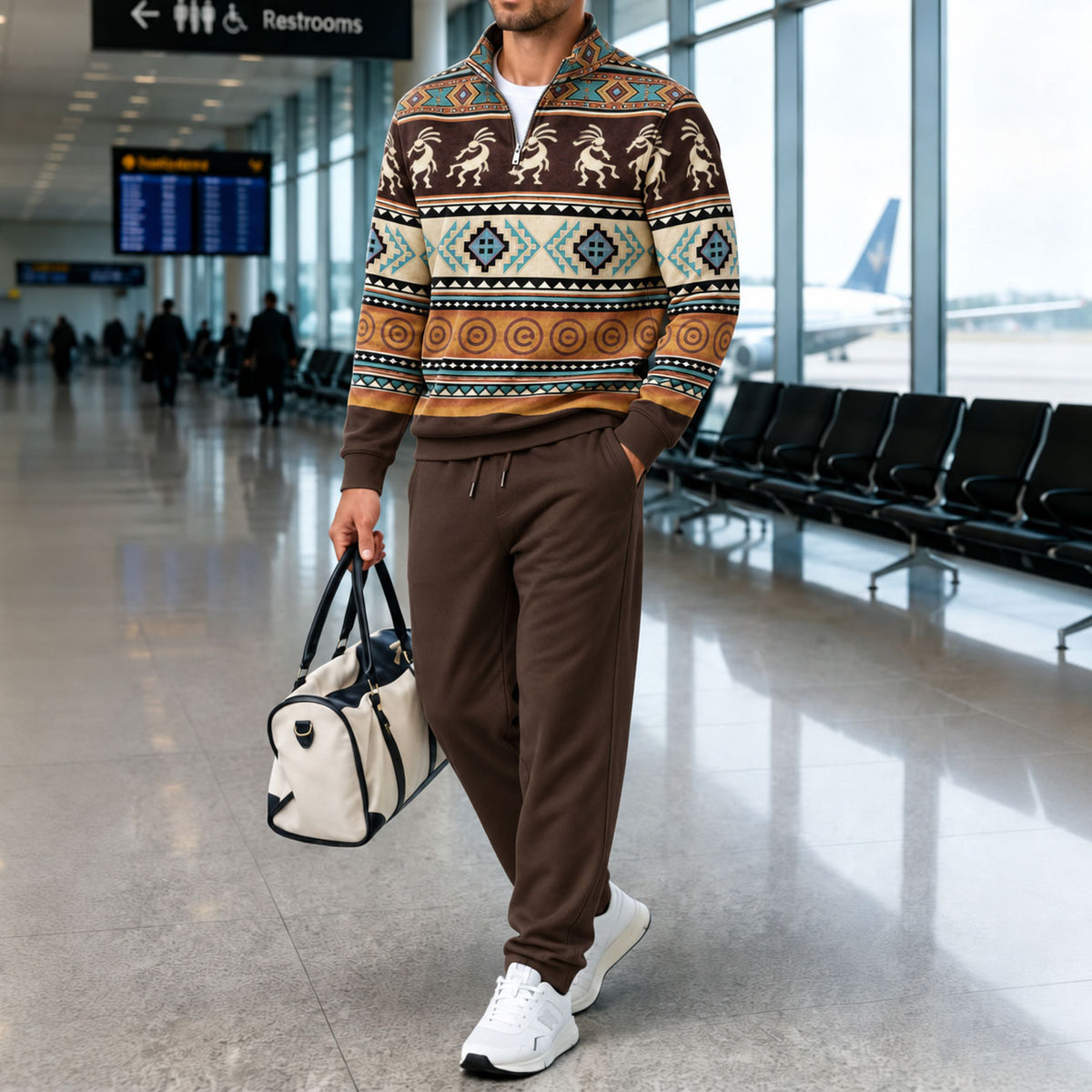 Men's Ethnic-Style Stand-Up Collar Long-Sleeve Shirt and Pants Set