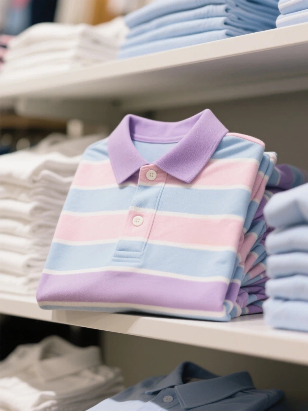 Men's Business Casual Color Block Stripe Logo Button Short Sleeve Polo Shirt