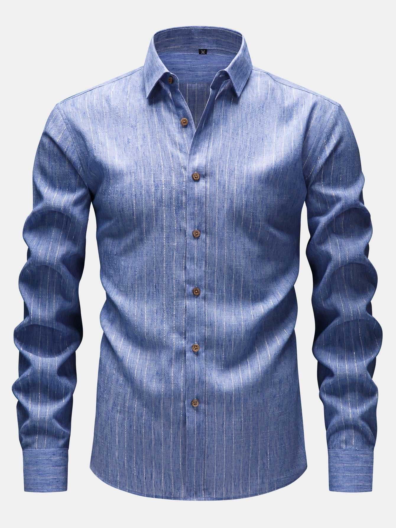 Long Sleeve Stripe Linen Look Button Up Shirt