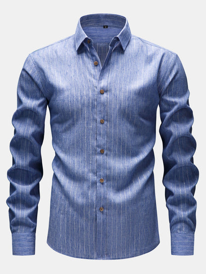 Long Sleeve Stripe Linen Look Button Up Shirt