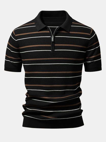 Stripe Waffle Zipper Knit Polo
