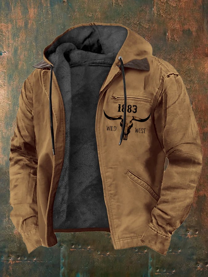 Men's Retro Western Style Multi-Pocket Fleece  Jacket