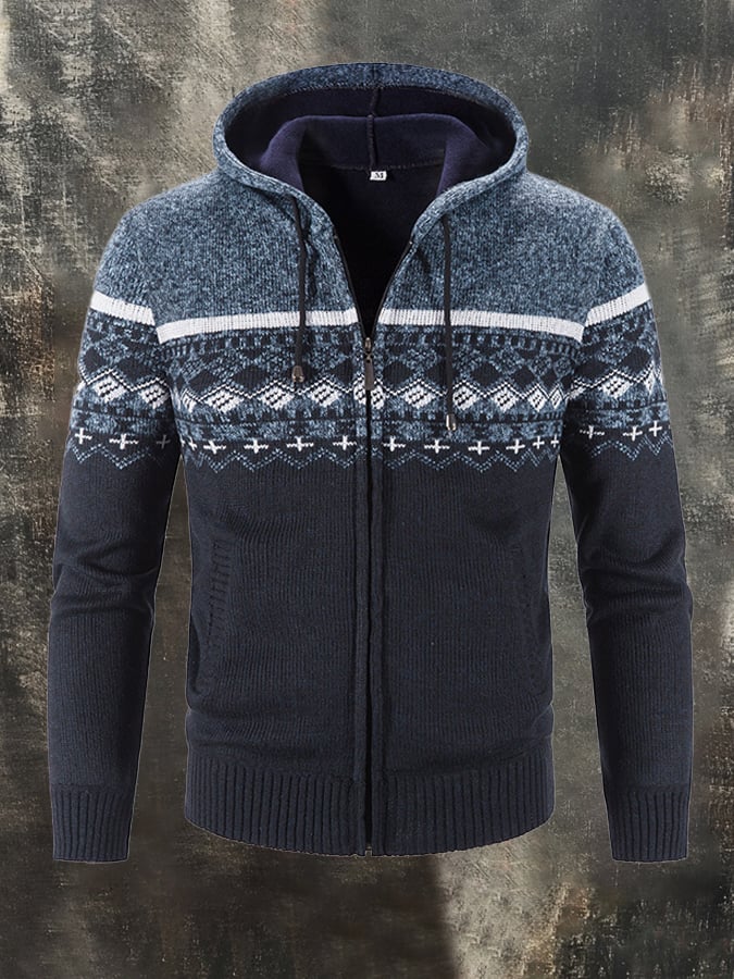 Men's Thickened Velvet Retro Contrast Color Knitted Cardigan Jacket